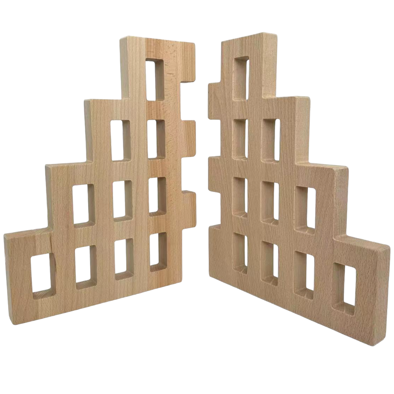 2-Piece Wooden Skyline Window Building Set – City Silhouette Blocks (Set Only)