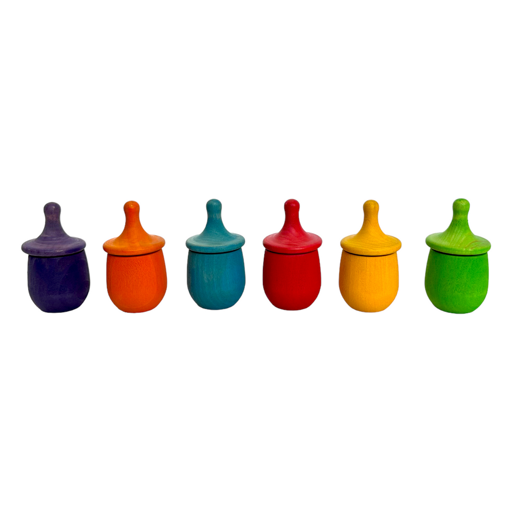 Set of 6 Stained Little Things Wooden Treasure Boxes – Primary Rainbow Colors