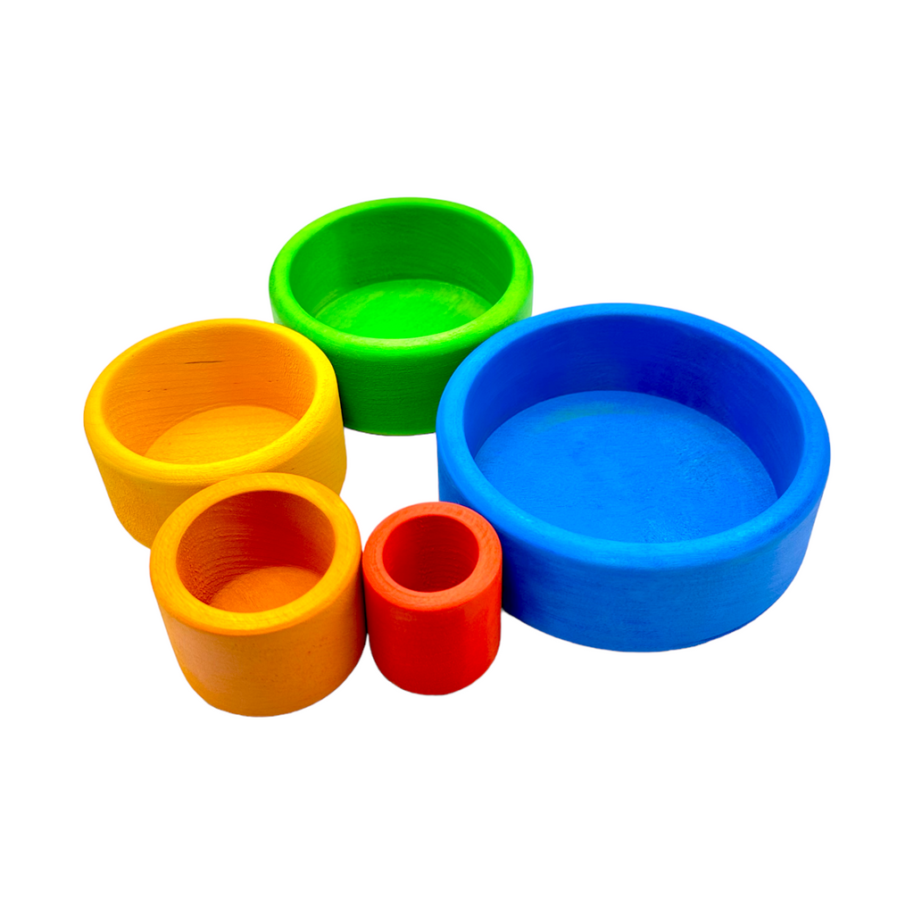 5-Piece Stained Wooden Stacking & Nesting Bowl Set – Blue Sunset