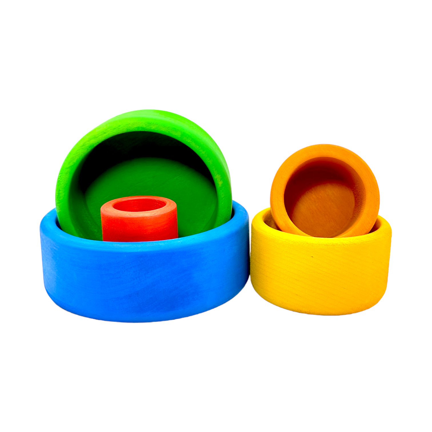 5-Piece Stained Wooden Stacking & Nesting Bowl Set – Blue Sunset