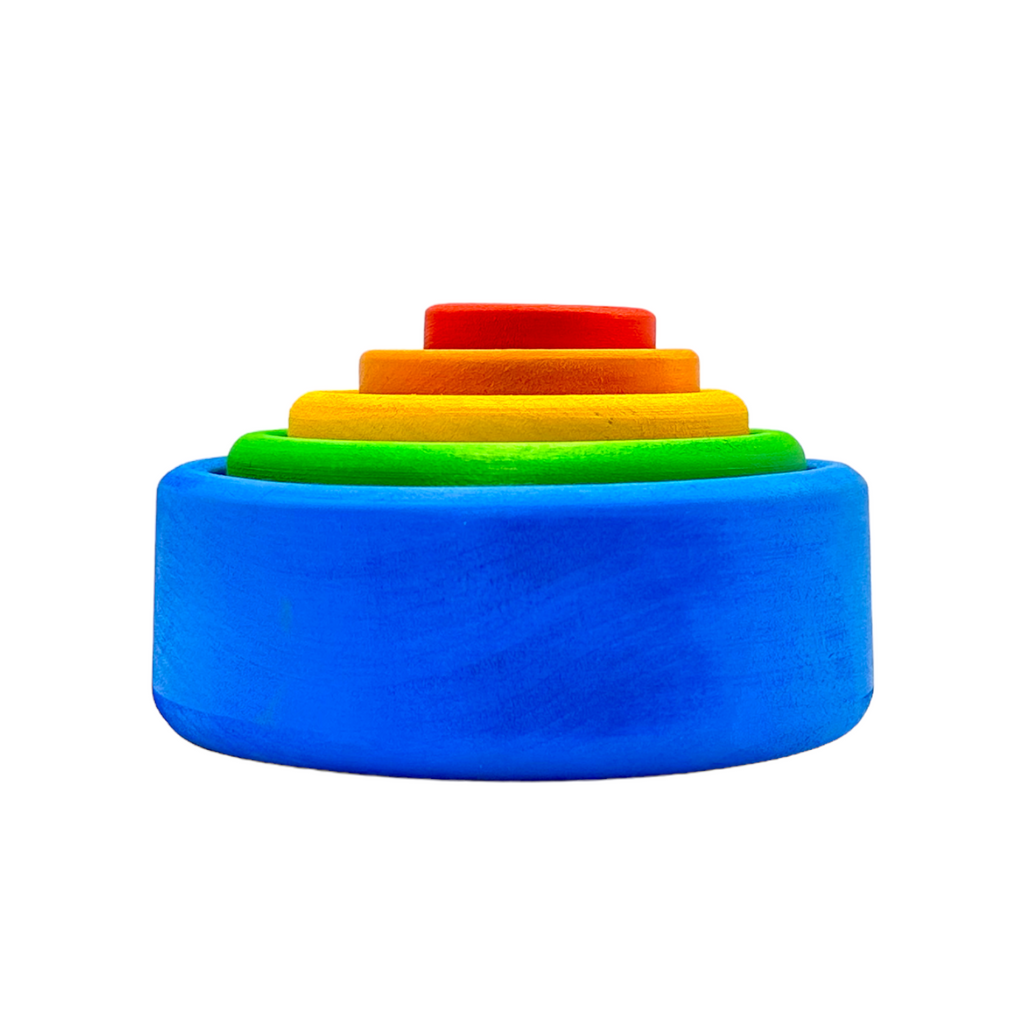 5-Piece Stained Wooden Stacking & Nesting Bowl Set – Blue Sunset