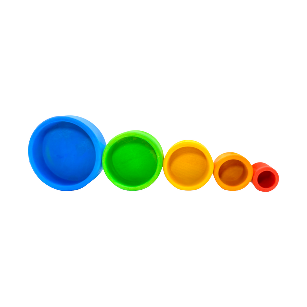 5-Piece Stained Wooden Stacking & Nesting Bowl Set – Blue Sunset
