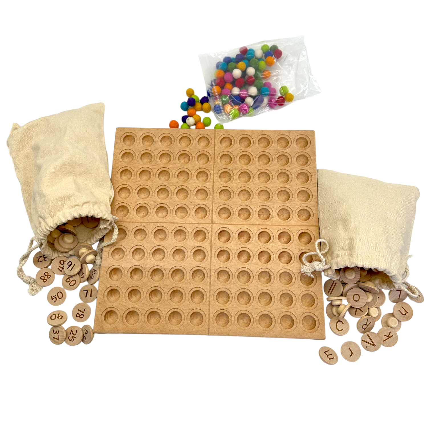 Hundred Frame Coin Pockets Set with Counting and Alphabet Coins