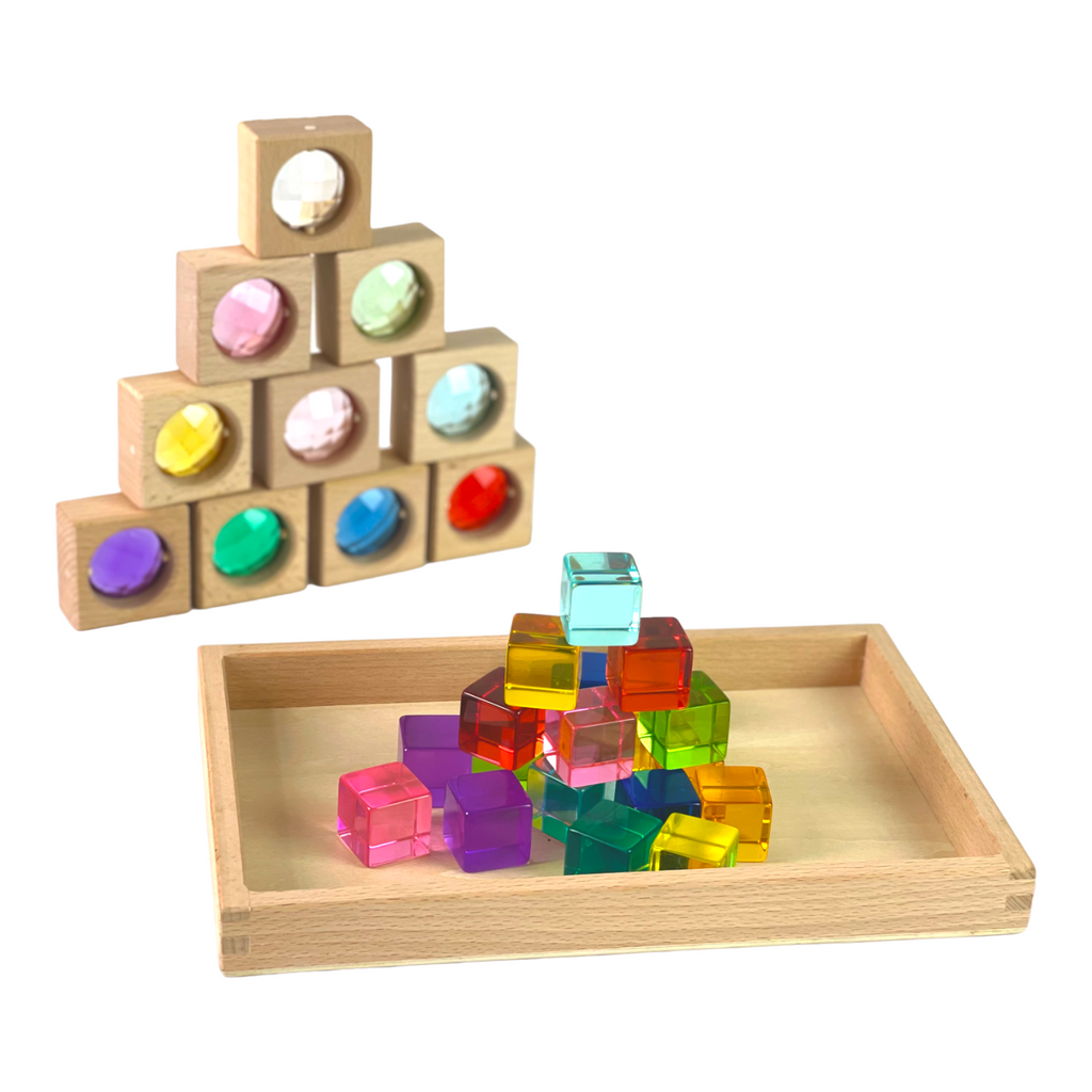 30-Piece Gemmed Translucent Window Blocks & Lucite Cubes Set with Storage Tray