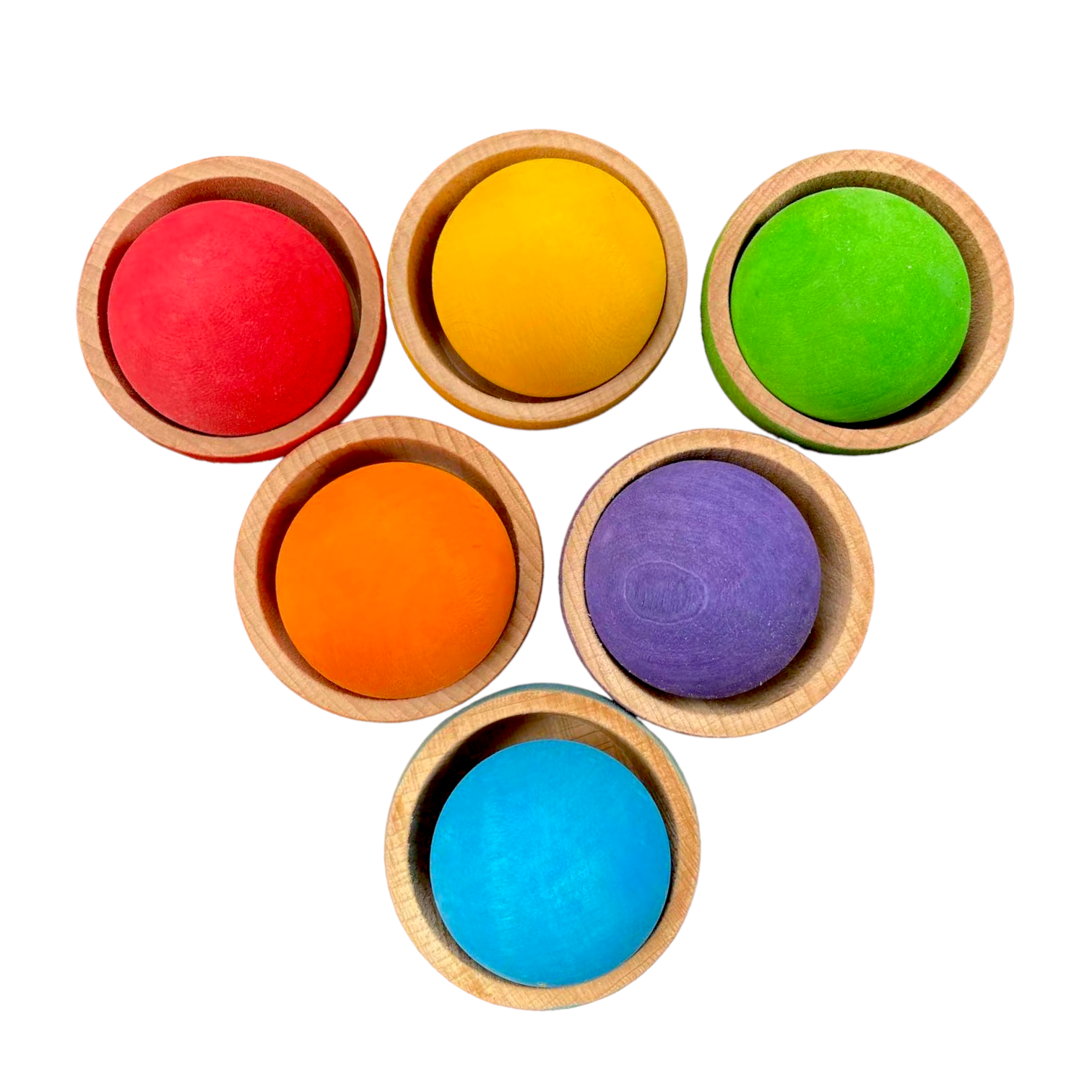 6-Piece Rainbow Wooden Bowls & Balls Set – Matching, Sorting & Open-Ended Play