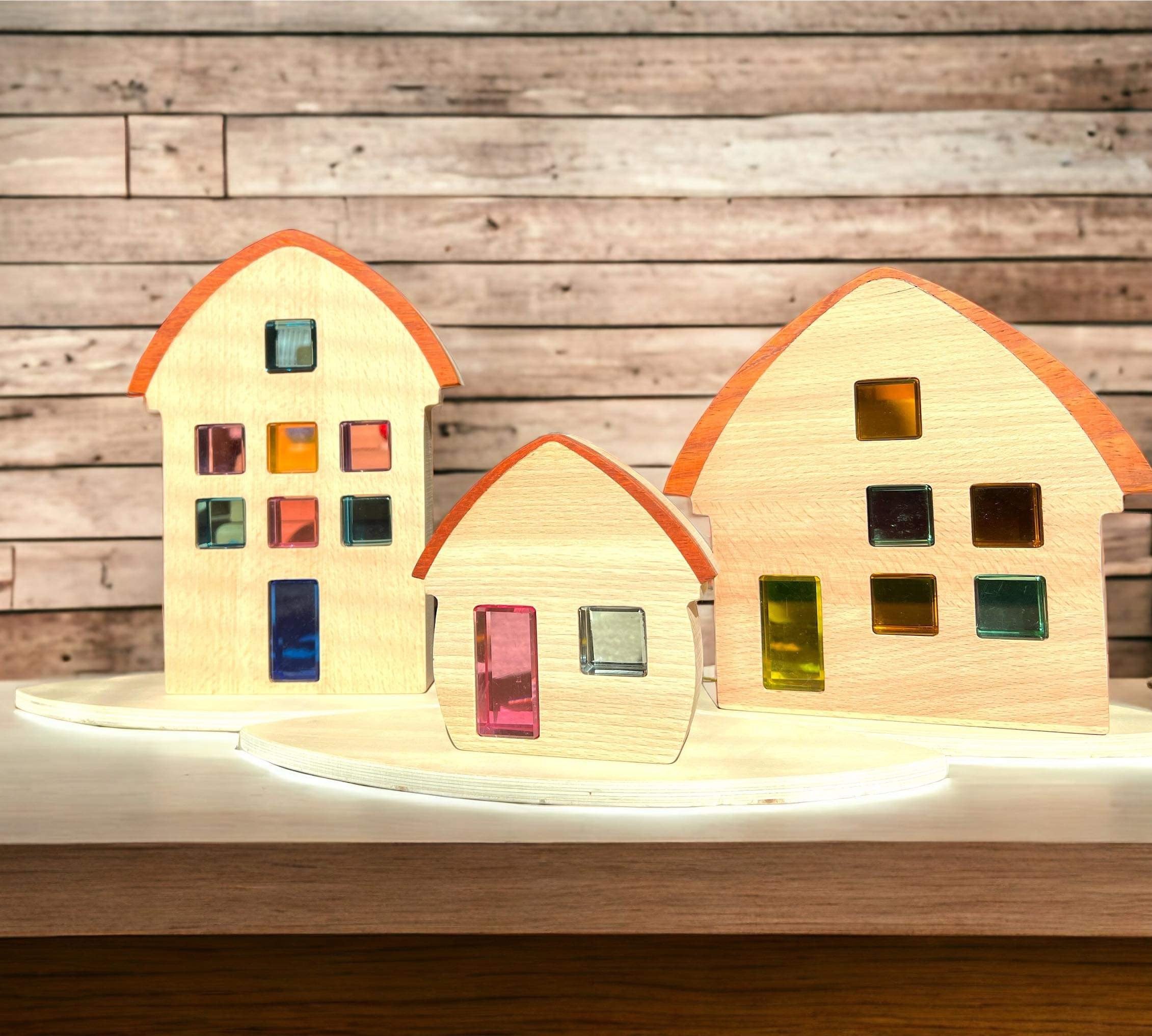 3-Piece Wooden Window Houses with Darker Roofs