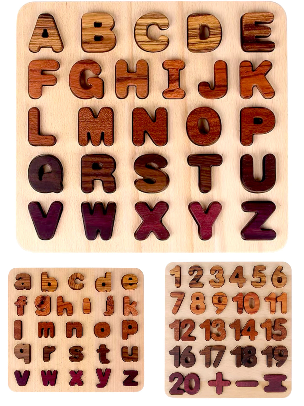 Natural Wooden Alphabet & Numbers Puzzle – Uppercase, Lowercase & Math Options