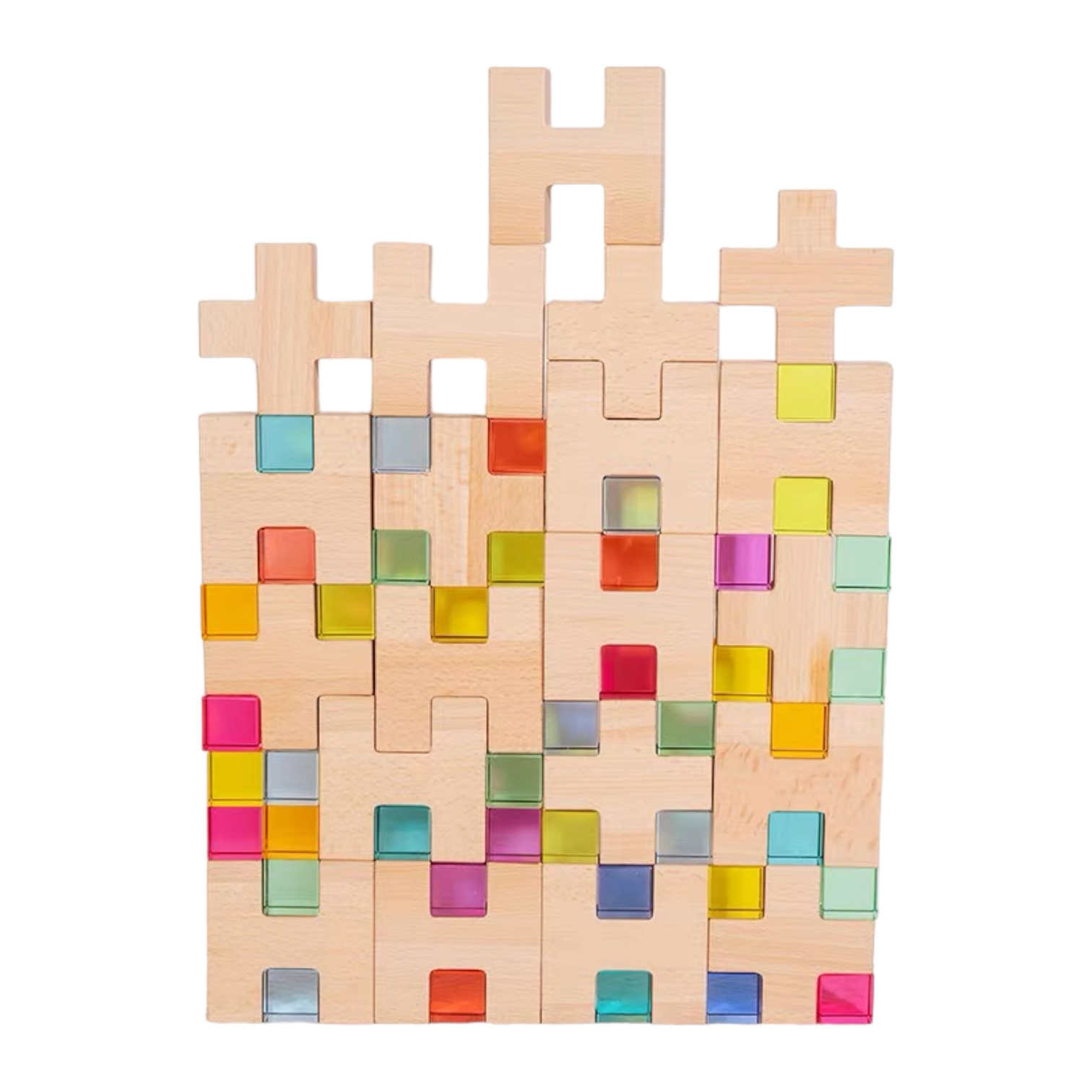 20-Piece Wooden “H” and “+” Shape Block Set with Storage Tray