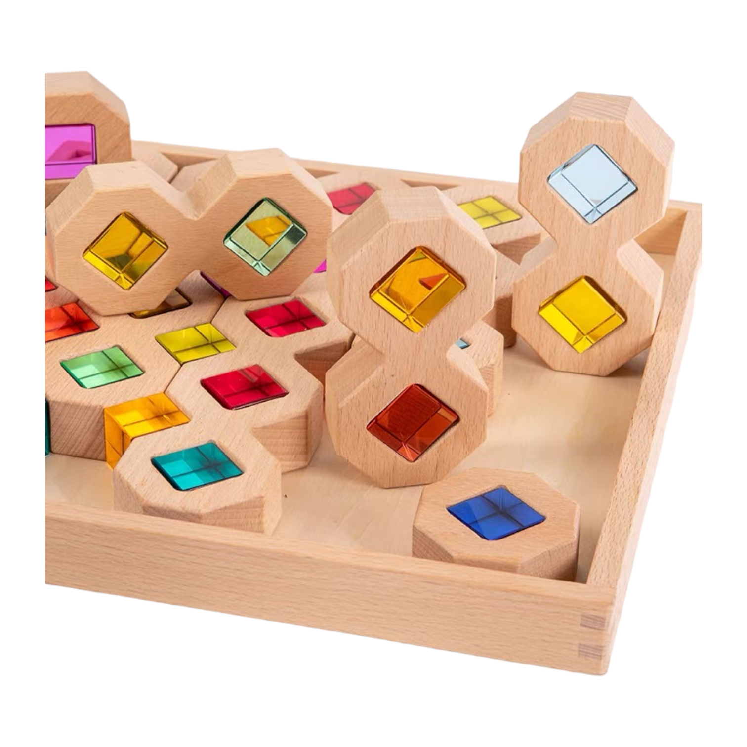 12-Piece Wooden Window Building Blocks Set with Storage Tray | Lucite-Compatible