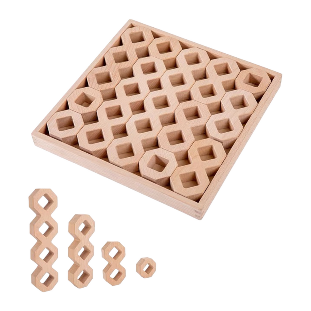 12-Piece Wooden Window Building Blocks Set with Storage Tray | Lucite-Compatible