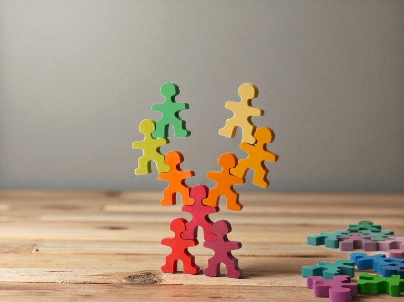 26 Pcs Rainbow Stained Wooden Little Balancing People Stacking Set
