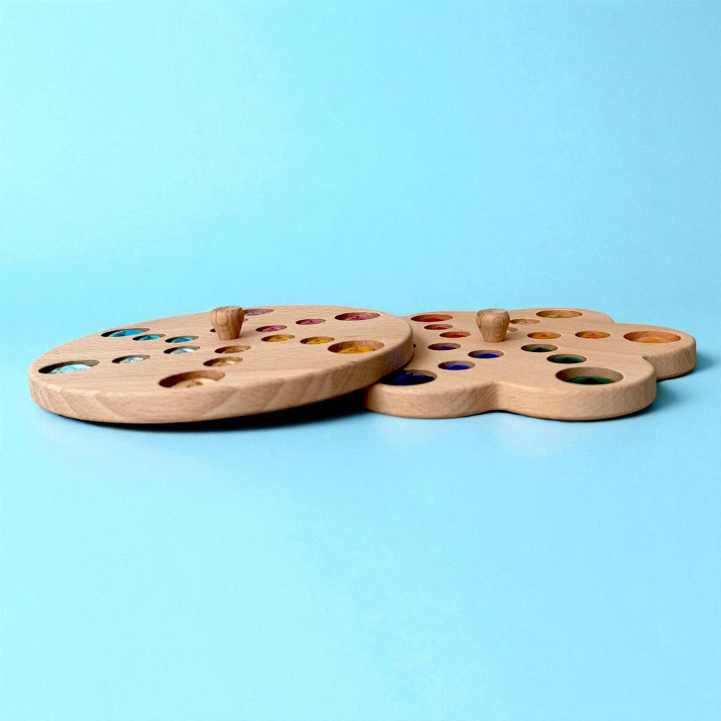 Wooden Gemstone Spinning Tops – Rainbow & Macaron Color (Flower & Round)