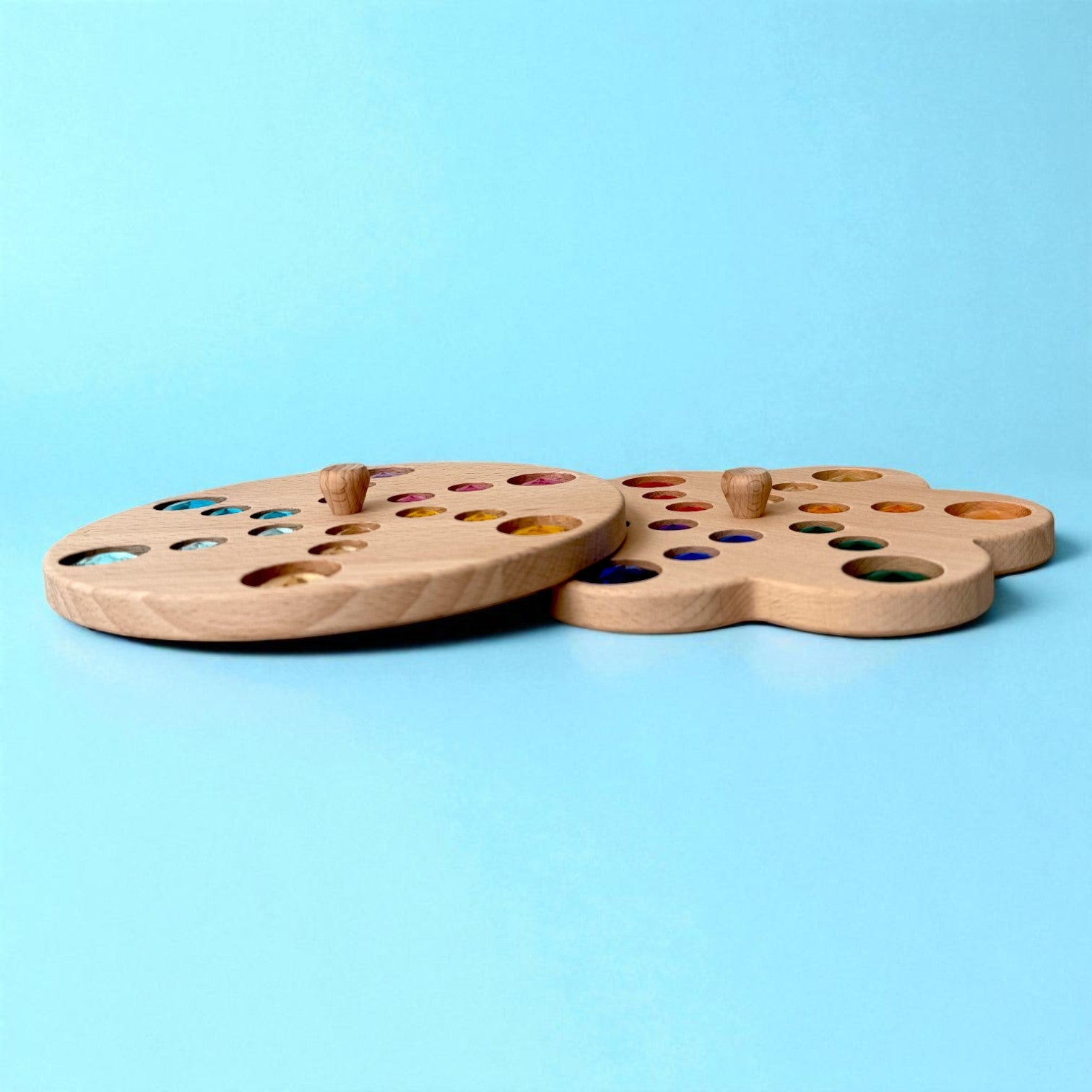 Wooden Gemstone Spinning Tops – Rainbow & Macaron Color (Flower & Round)