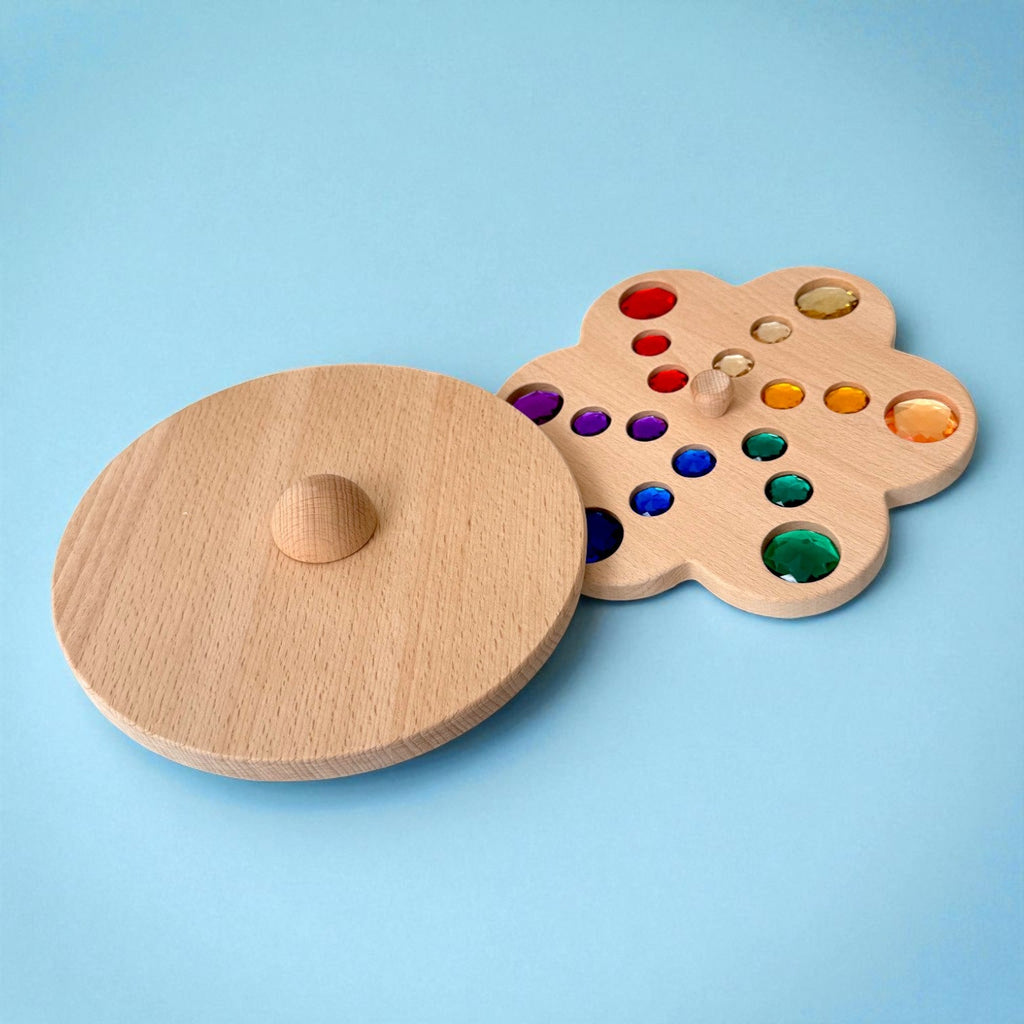 Wooden Gemstone Spinning Tops – Rainbow & Macaron Color (Flower & Round)
