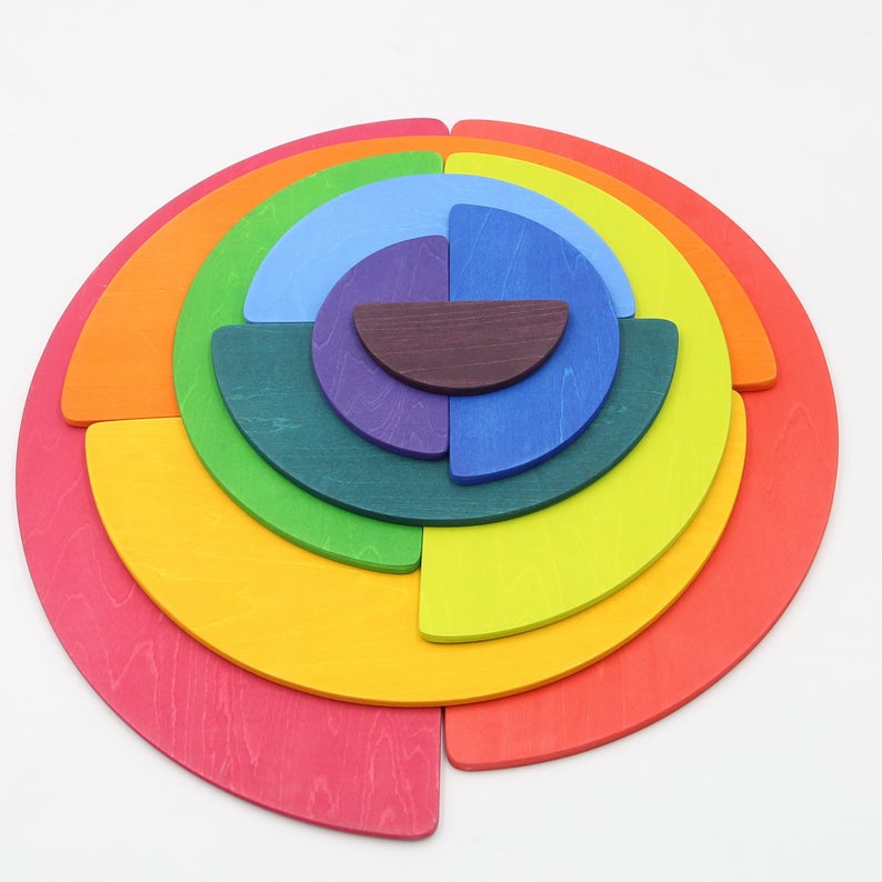 11 Pcs Large Wooden Rainbow Stacking Semi-Circles – Primary Colors