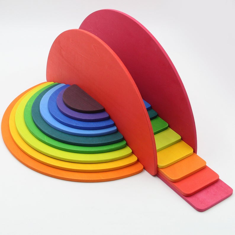 11 Pcs Large Wooden Rainbow Stacking Semi-Circles – Primary Colors