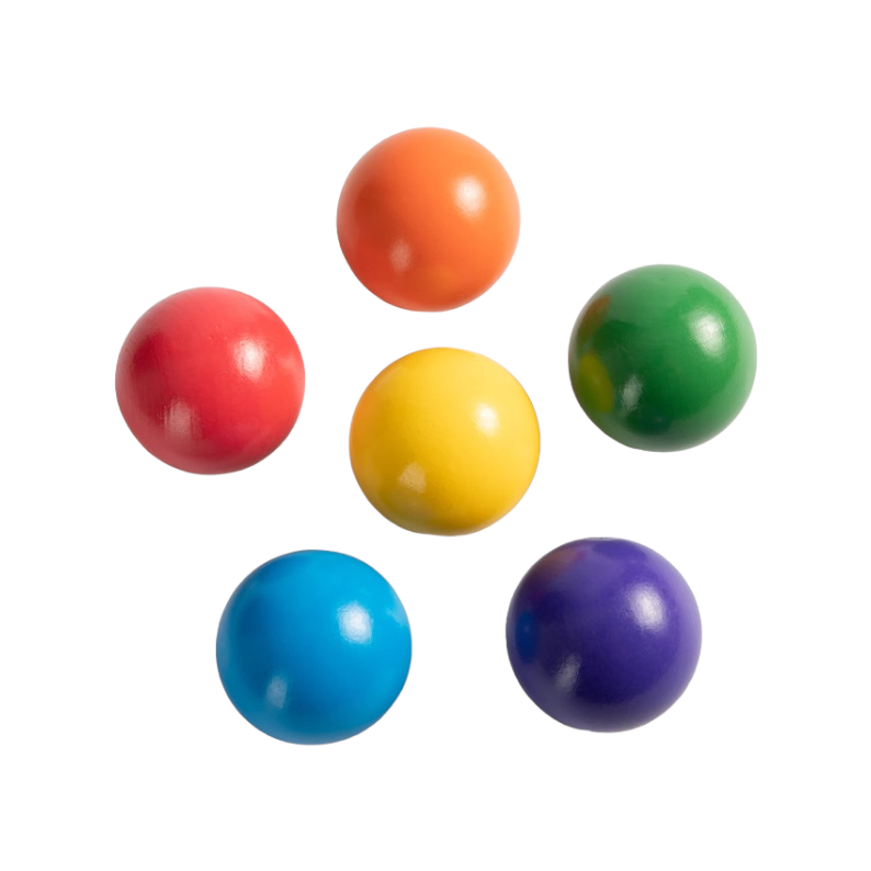 6-Piece Rainbow Wooden Balls – 1.8" Diameter