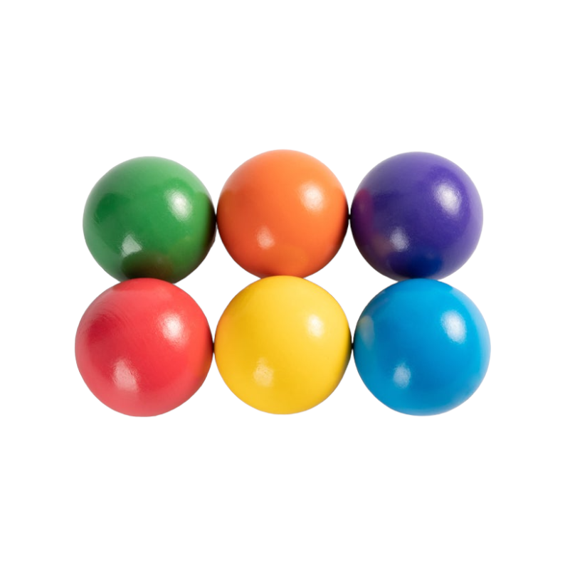 6-Piece Rainbow Wooden Balls – 1.8" Diameter