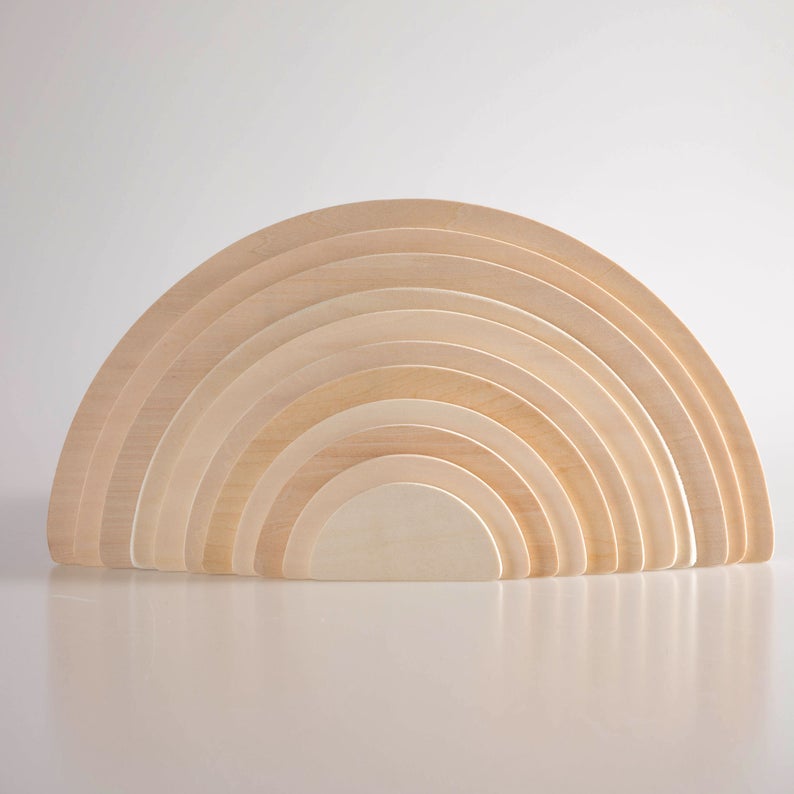 11-Piece Large Wooden Rainbow Stacking Semi-Circle Building Board Set – Natural Colors