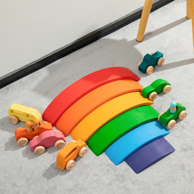 6 Pcs Wooden Rainbow Bridge Stacking Building Blocks