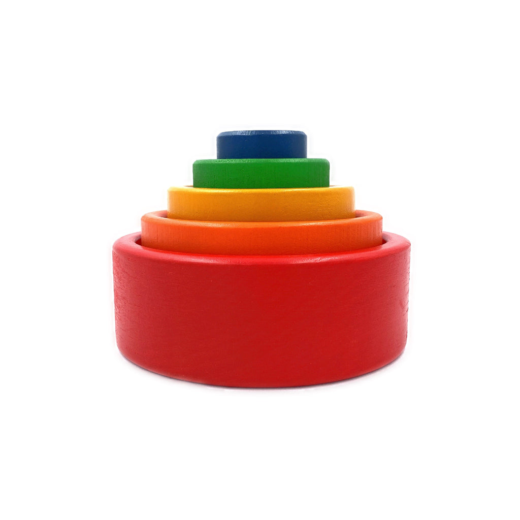 5 Pcs Wooden Stacking & Nesting Cup Bowl Set – Primary Rainbow