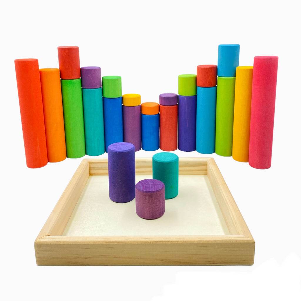 25 Pcs STAINED Large Building Rollers Rainbow with Storage Tray