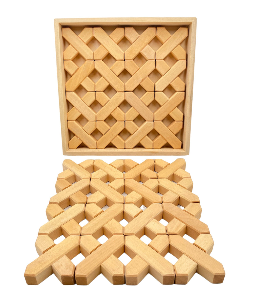 32-Piece Wooden X-Shape Building Blocks Set with Storage Tray