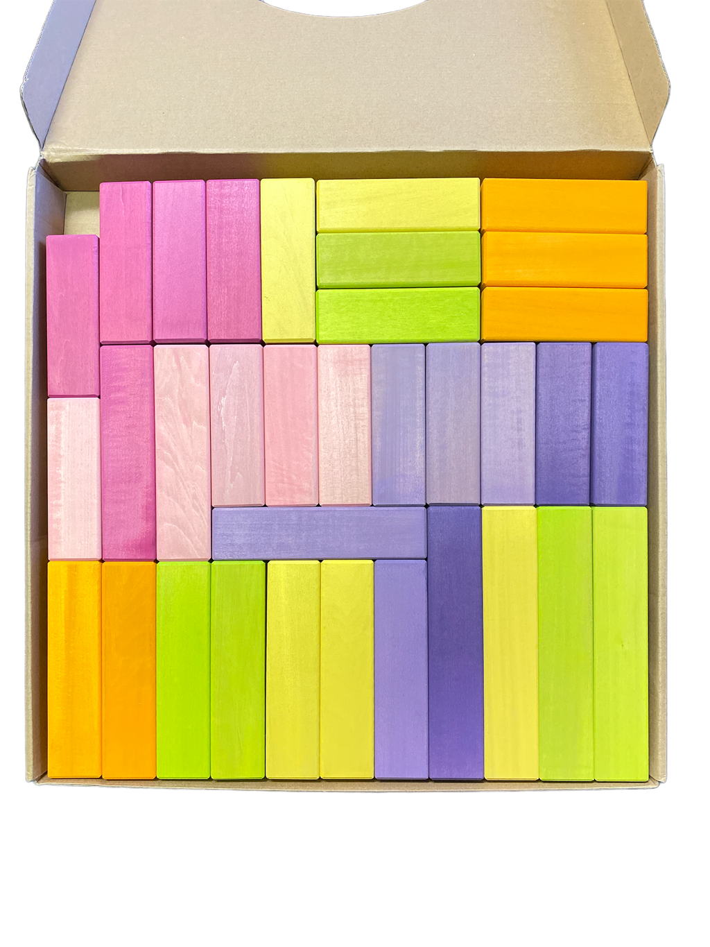 100 Pcs STAINED Large Stepped Pyramid Wooden Stacking Building Blocks in Pastel/Macaron Colors