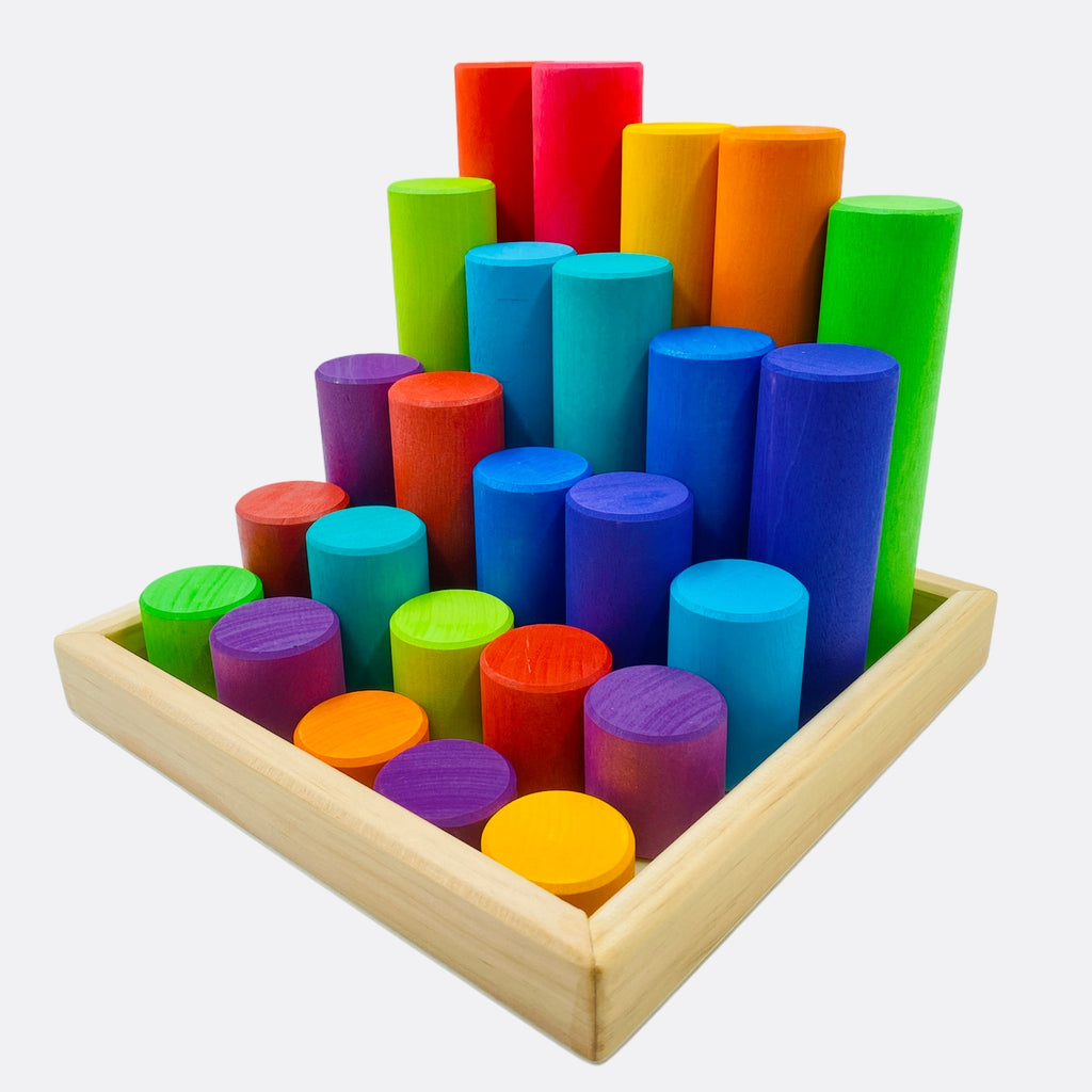 25 Pcs STAINED Large Building Rollers Rainbow with Storage Tray