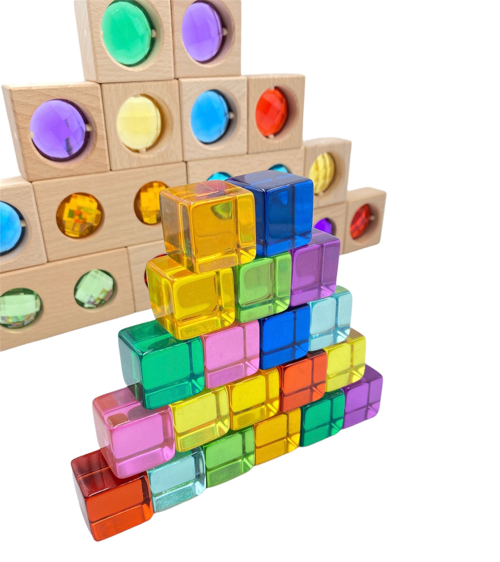 15 Pcs Colored Track with 20 Pcs Lucite Cubes Set with Storage Tray