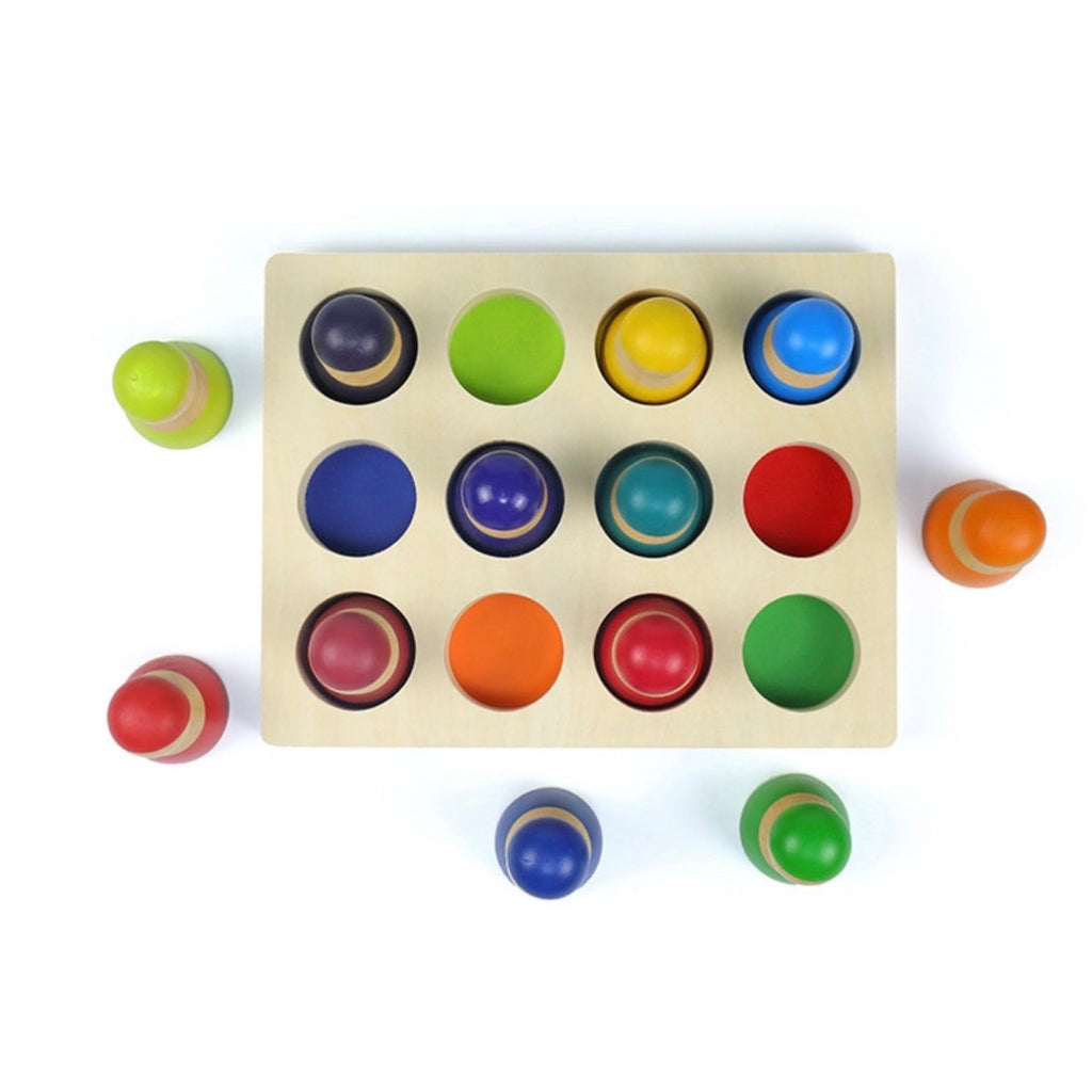 12-Piece Rainbow Peg Doll People with Sorting Tray – Primary Colors