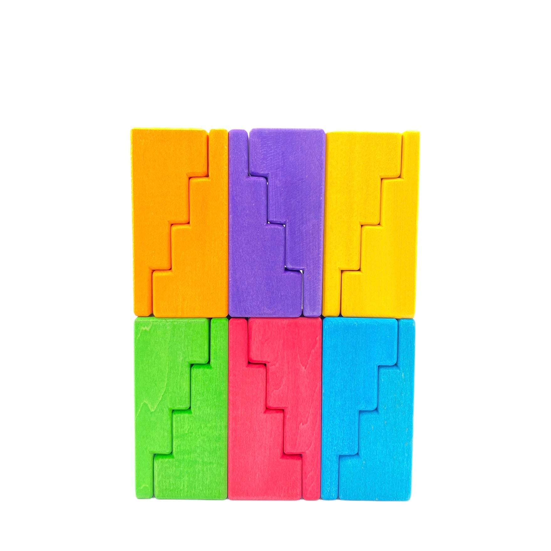 12-Piece Stained Stepped Roof Building Block Set — Primary Rainbow Colors
