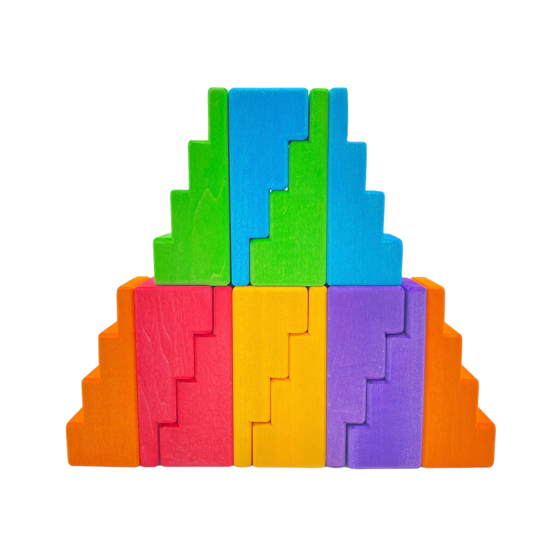 12-Piece Stained Stepped Roof Building Block Set — Primary Rainbow Colors