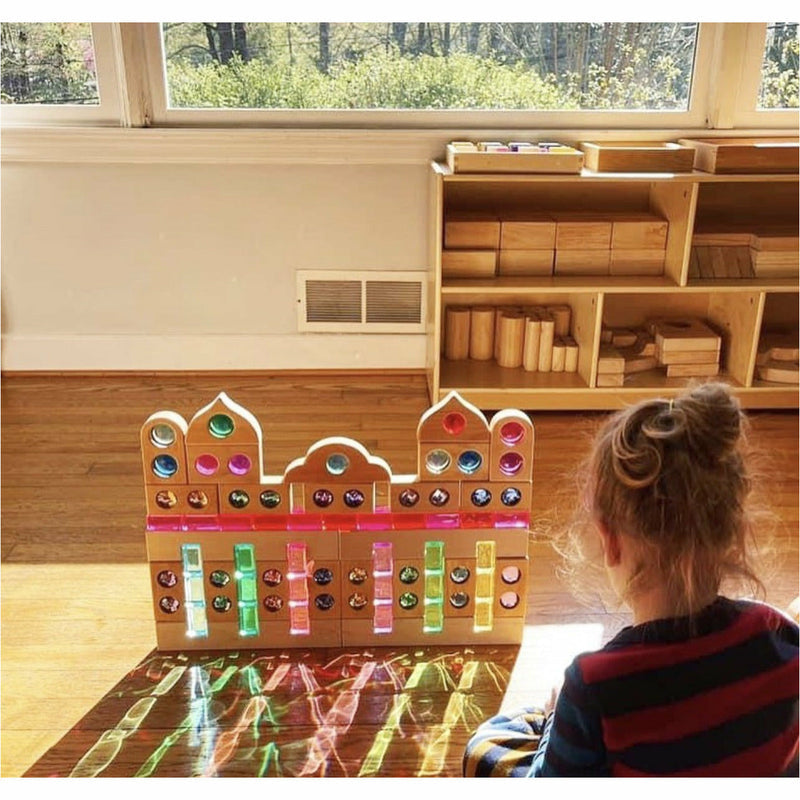 64-Piece Rainbow Crystal Stones & Interlocking Slats Building Set with Storage Tray
