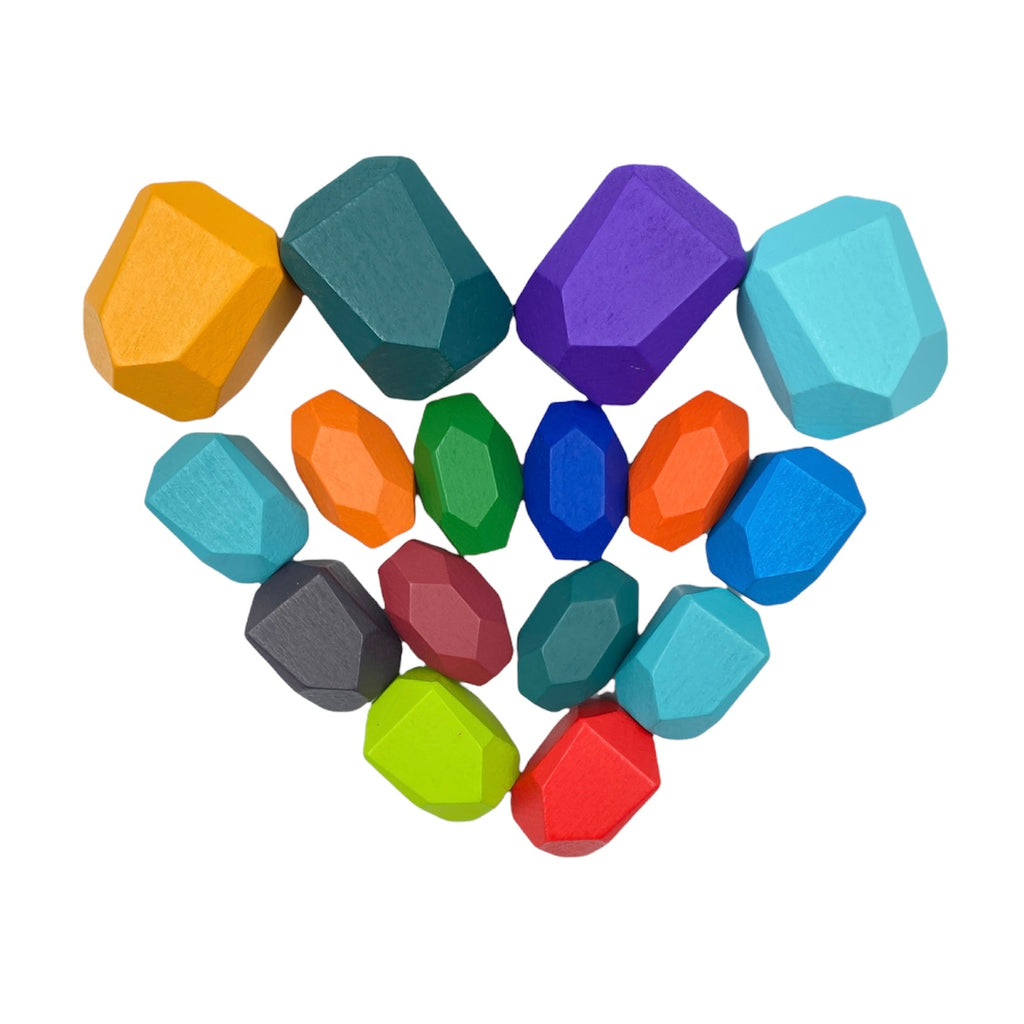16-Piece Wooden Balancing Stones Stacking Blocks – Primary Colors