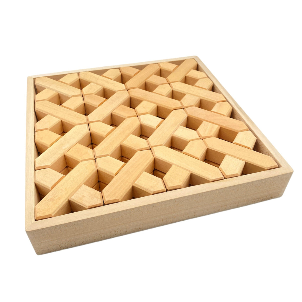 32-Piece Wooden X-Shape Building Blocks Set with Storage Tray