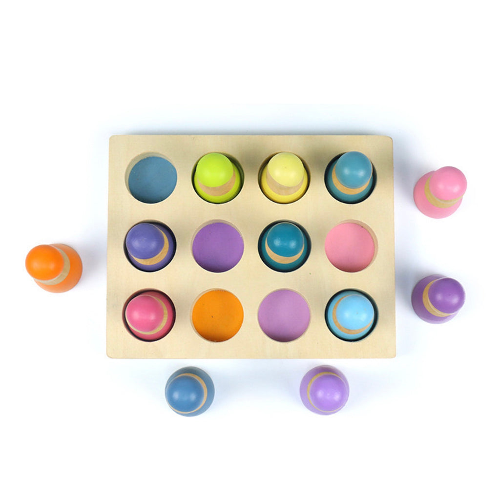 12-Piece Pastel Rainbow Peg Doll People with Sorting Tray – Macaron Colors