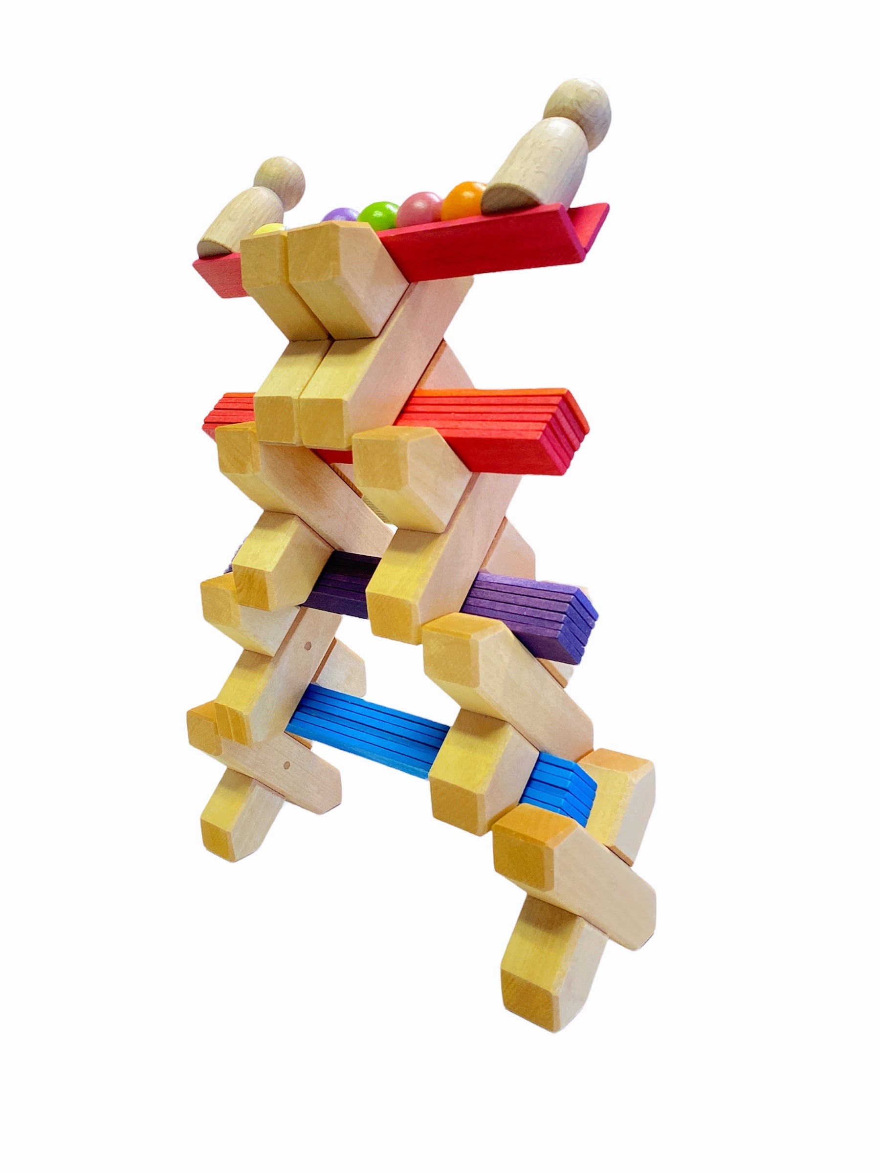 32-Piece Wooden X-Shape Building Blocks Set with Storage Tray