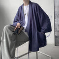 Japanese-themed Black Midnight Purple Minimalist Men’s Kimono Jacket